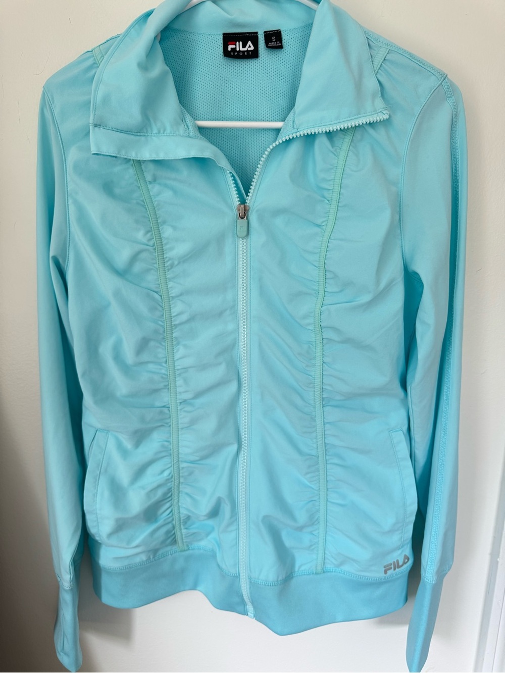 FILA Sport Aqua Light Blue Ruched Full Zip Track Jacket Small